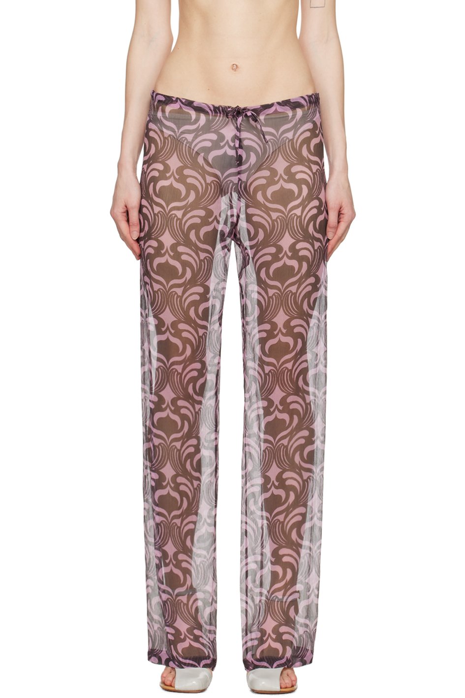 Dries Van Noten - Pantalon noir et rose à motif graphique imprimé