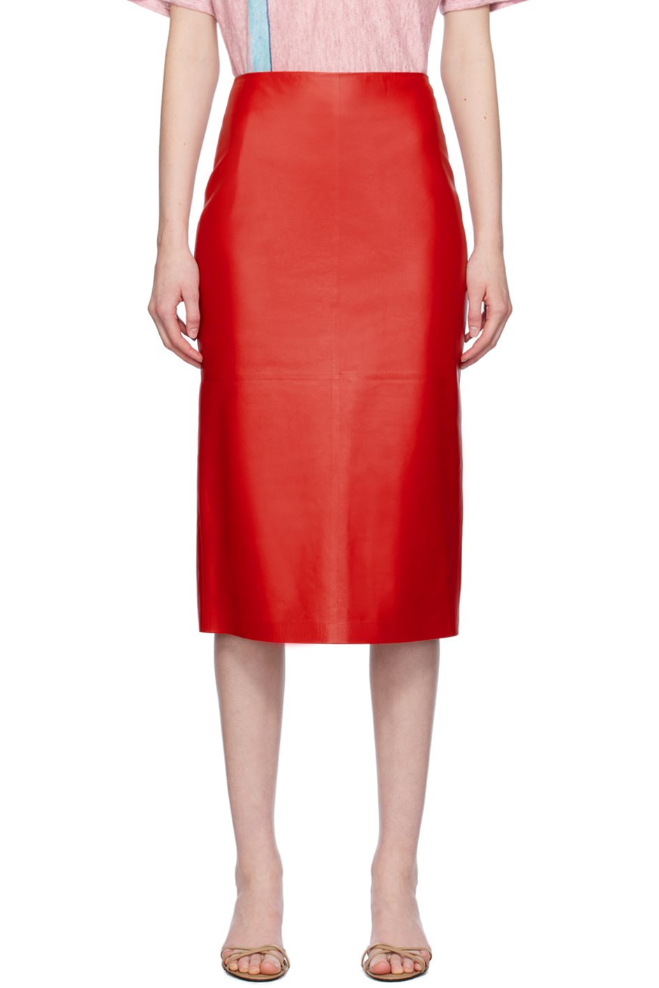 The Row - Jupe midi Bartellette rouge en cuir