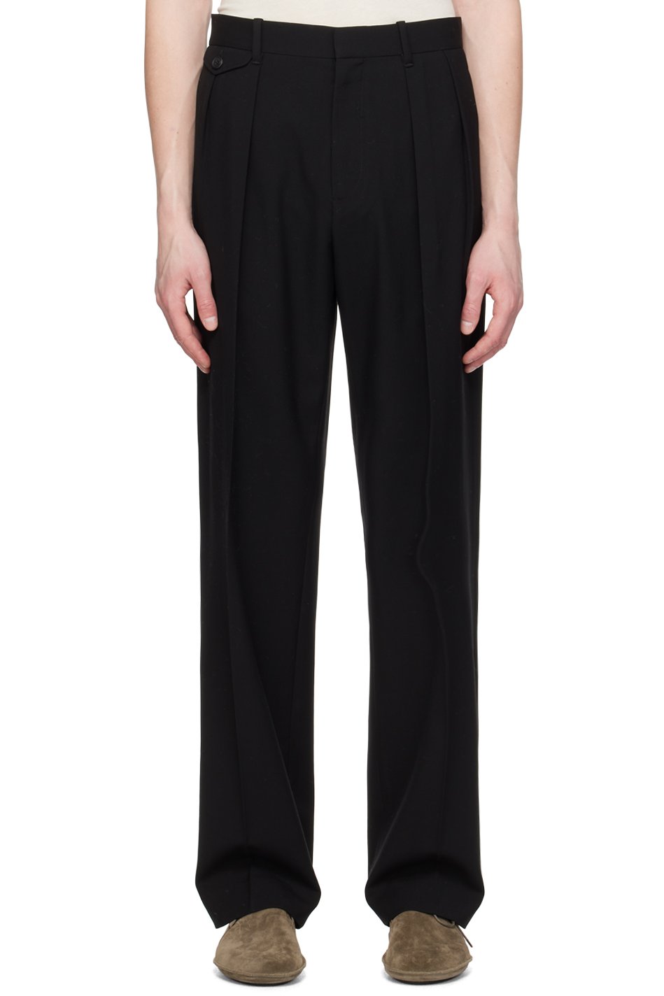 The Row: Black Marcello Trousers | SSENSE UK