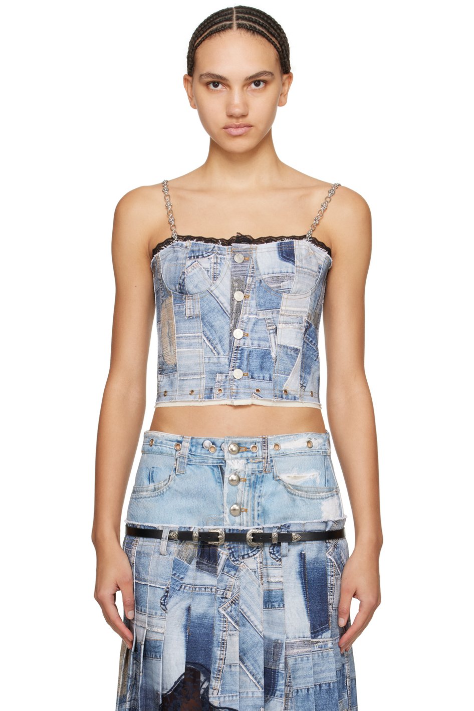 Andersson Bell - Blue Trompe L'œil Denim Tank Top