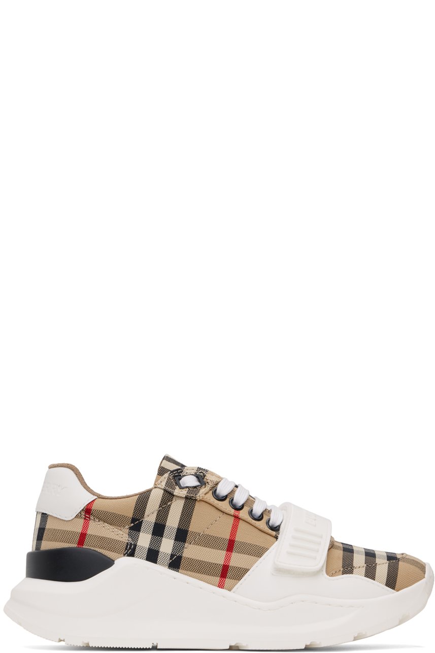 Burberry - Baskets beiges à carreaux