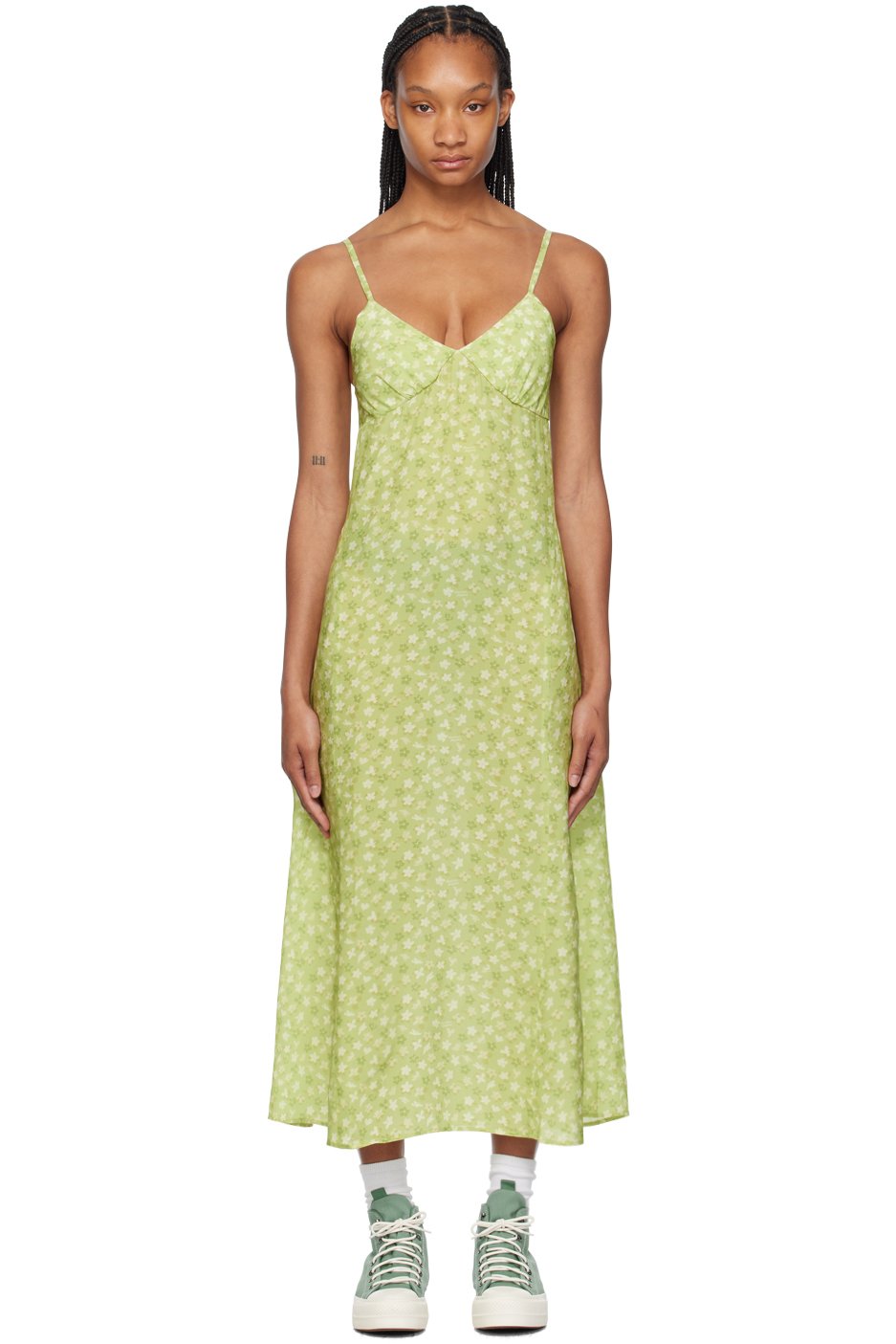 Maison Kitsuné - Robe longue verte à bretelles fines fixes