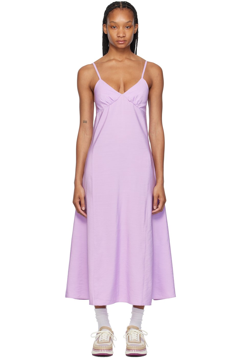 Maison Kitsuné - Robe longue mauve à bretelles fines fixes
