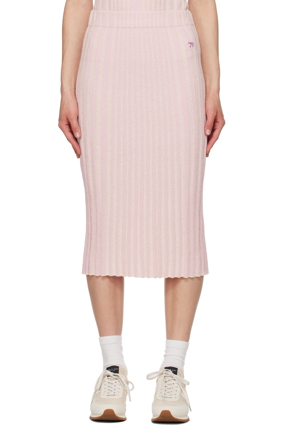 Maison Kitsuné - Jupe midi rose à logo de renard