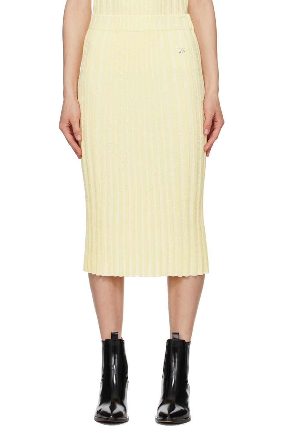 Maison Kitsuné - Jupe midi jaune à logo de renard