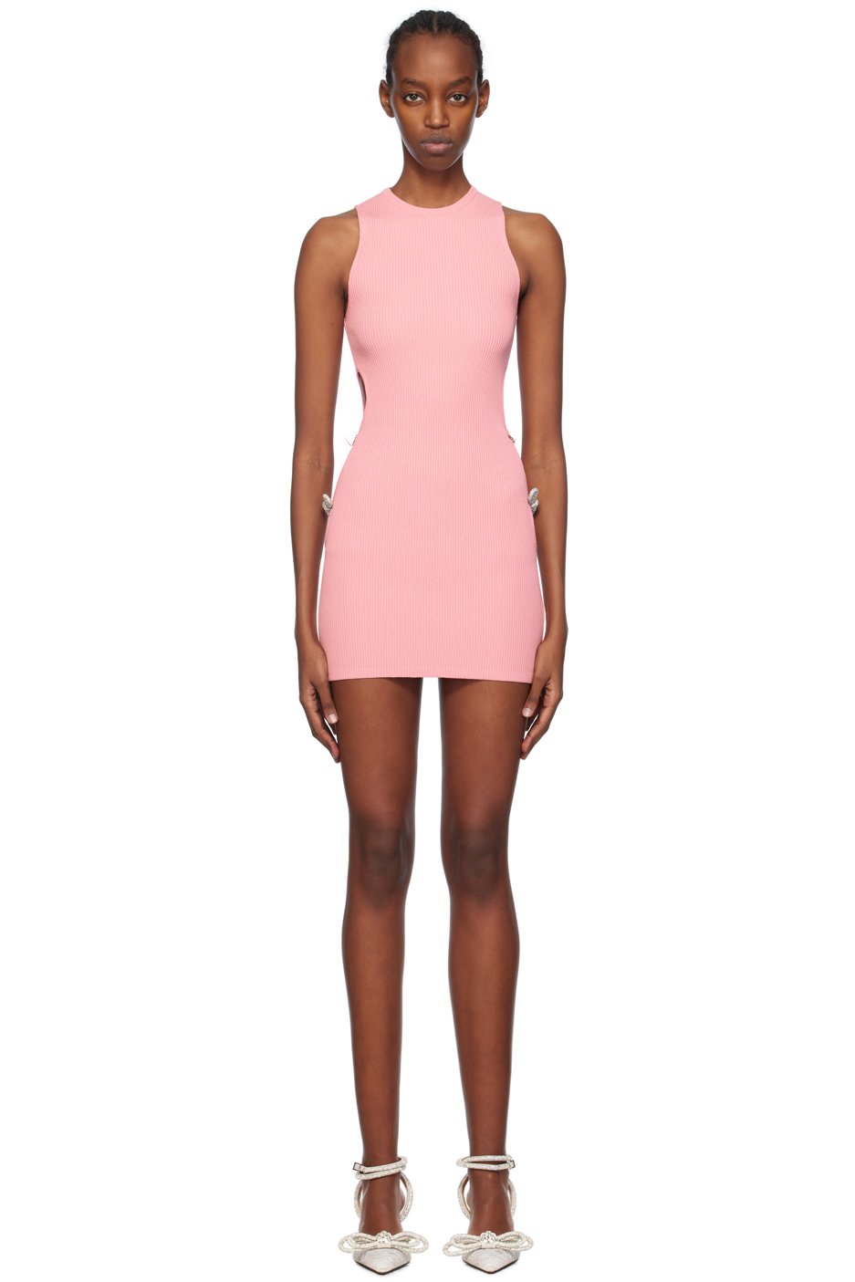 MACH & MACH - Robe courte rose à boucles en verre taillé