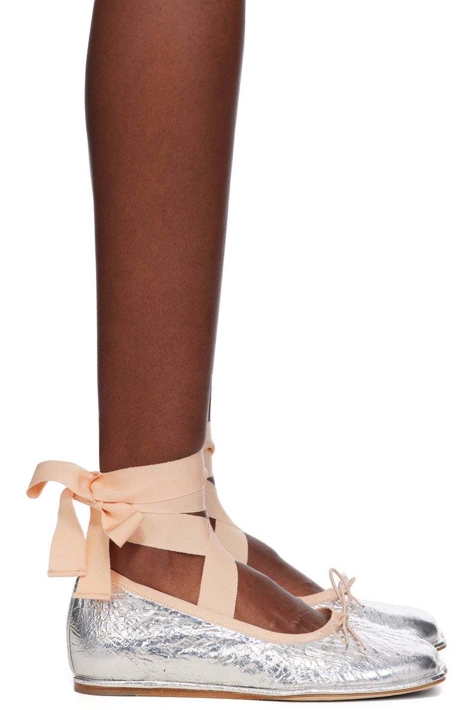 Simone Rocha - Silver Heart Toe Ribbon Bow Ballerina Flats