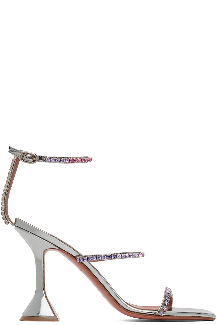 Amina Muaddi - Silver Gilda Heeled Sandals