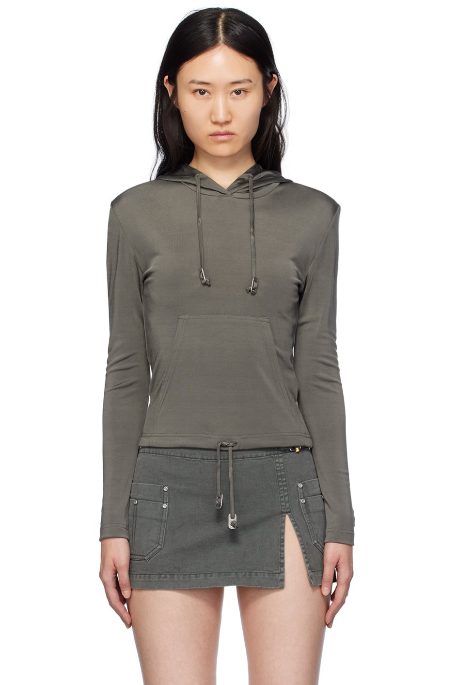 Dion Lee - Pull à capuche écourté Lustrous gris