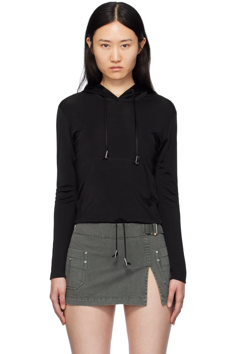 Dion Lee - Pull à capuche écourté Lustrous noir