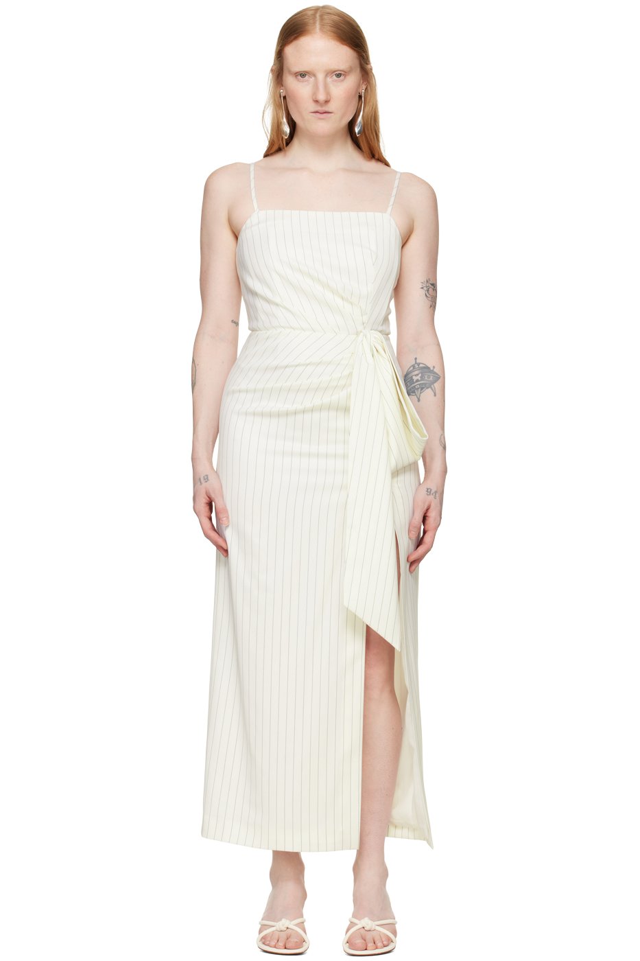MSGM - Robe longue blanc cassé à rayures fines