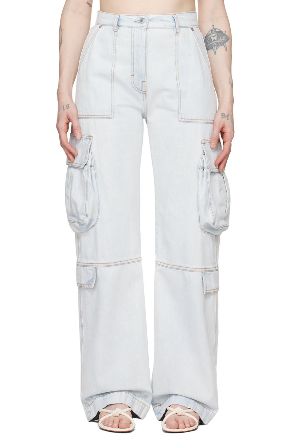 MSGM - Pantalon cargo surdimensionné bleu en denim