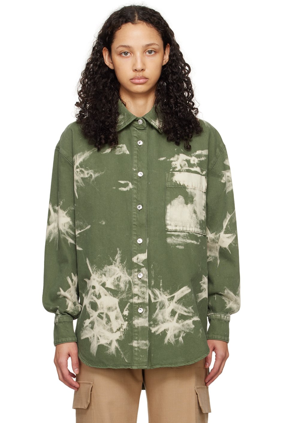 MSGM - Chemise verte en denim à effet décoloré