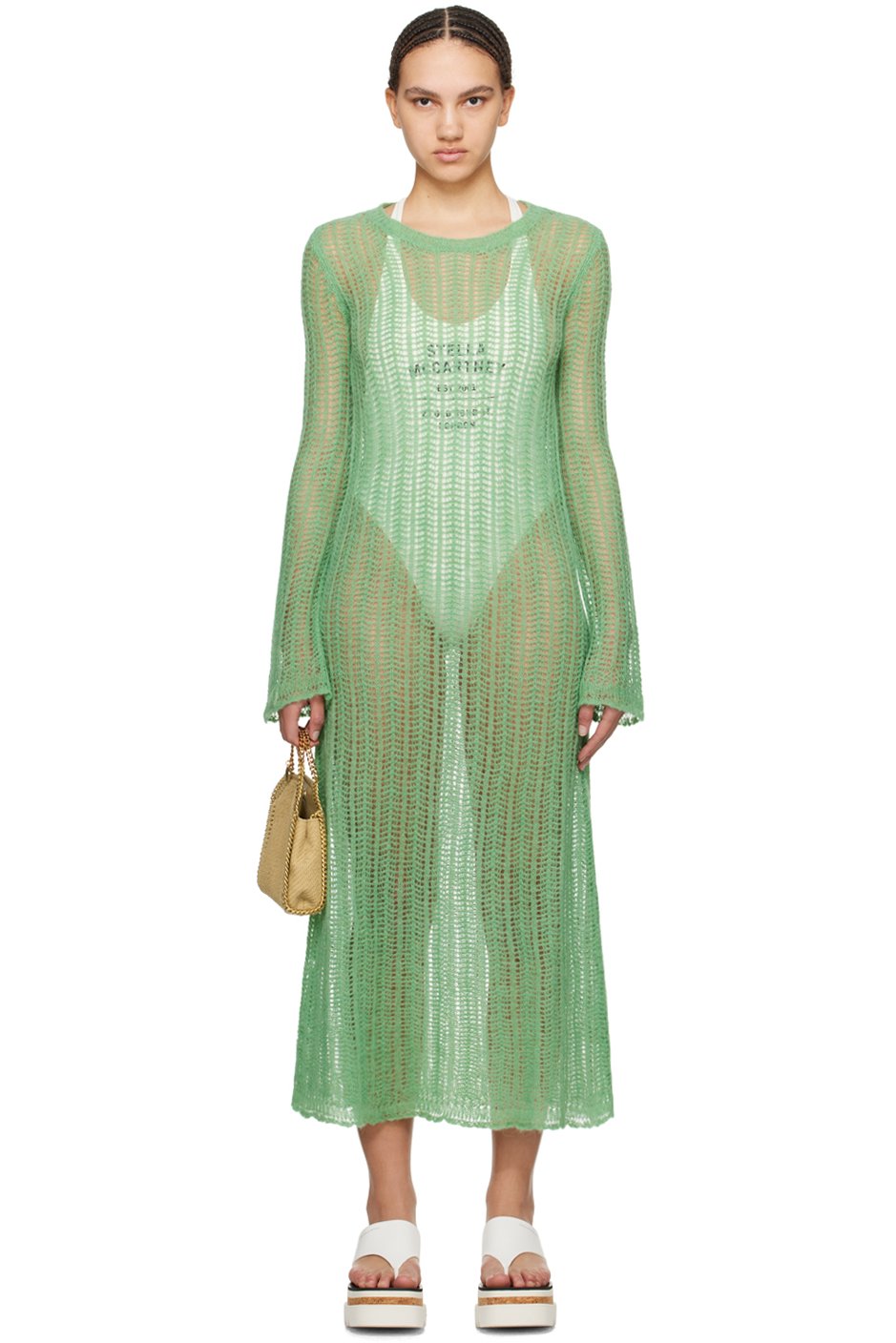 Stella McCartney - Robe longue verte en tricot à mailles ouvertes