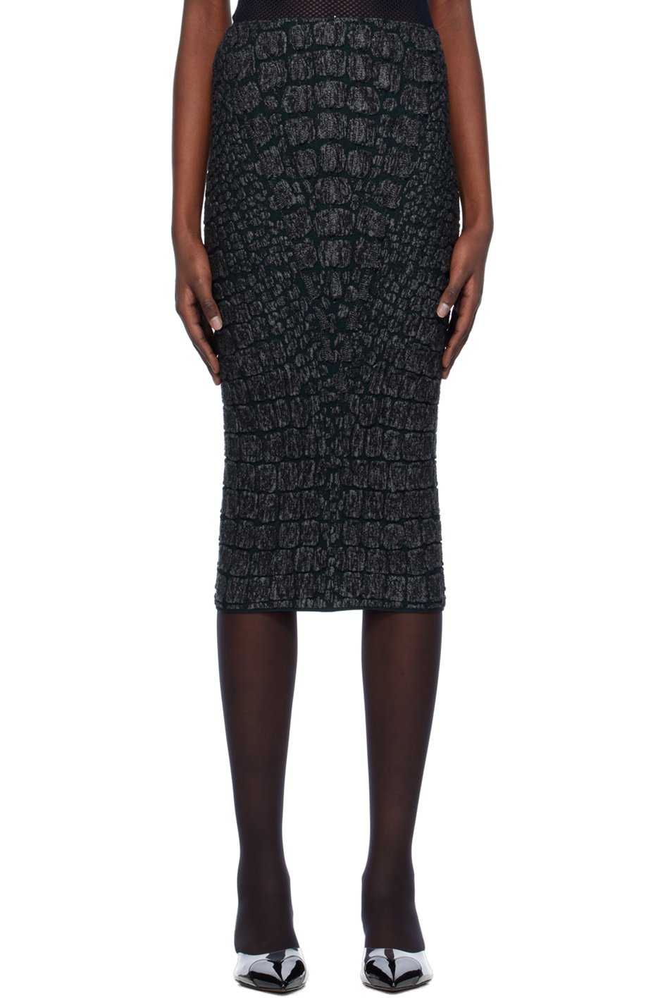 ALAÏA - Jupe midi grise à motif graphique