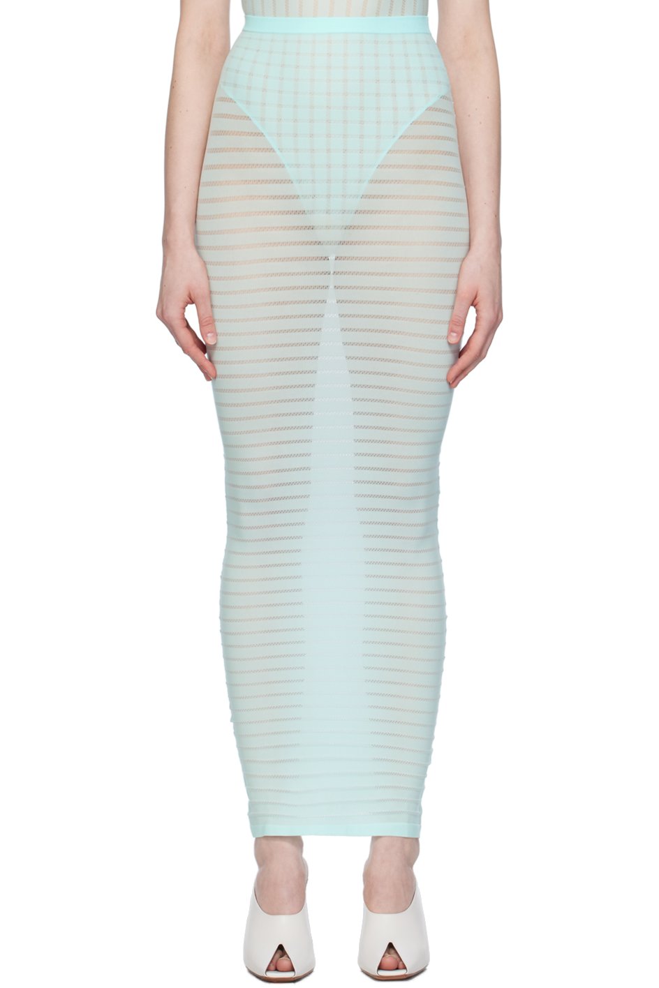 ALAÏA - Jupe midi tube bleue à rayures