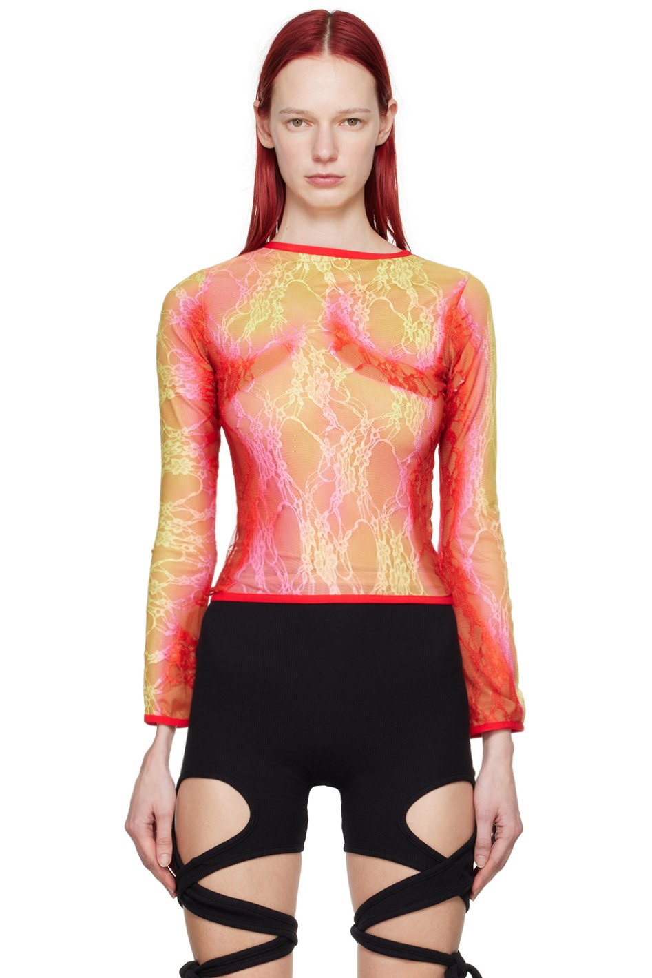 Sinead Gorey - T-shirt à manches longues jaune et rouge à effet dégradé