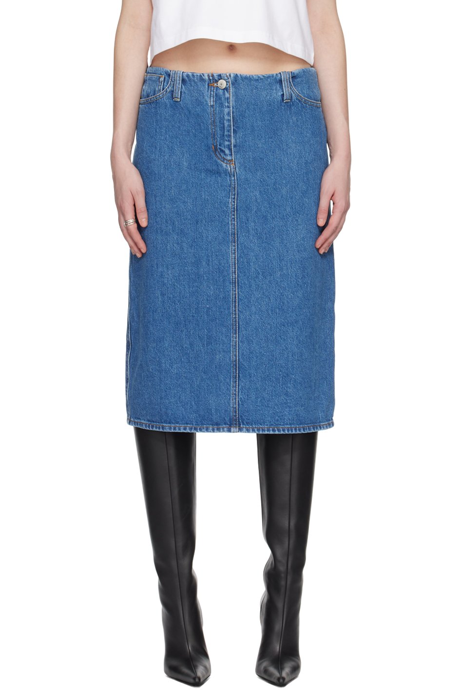 Magda Butrym - Jupe midi bleue en denim à cinq poches