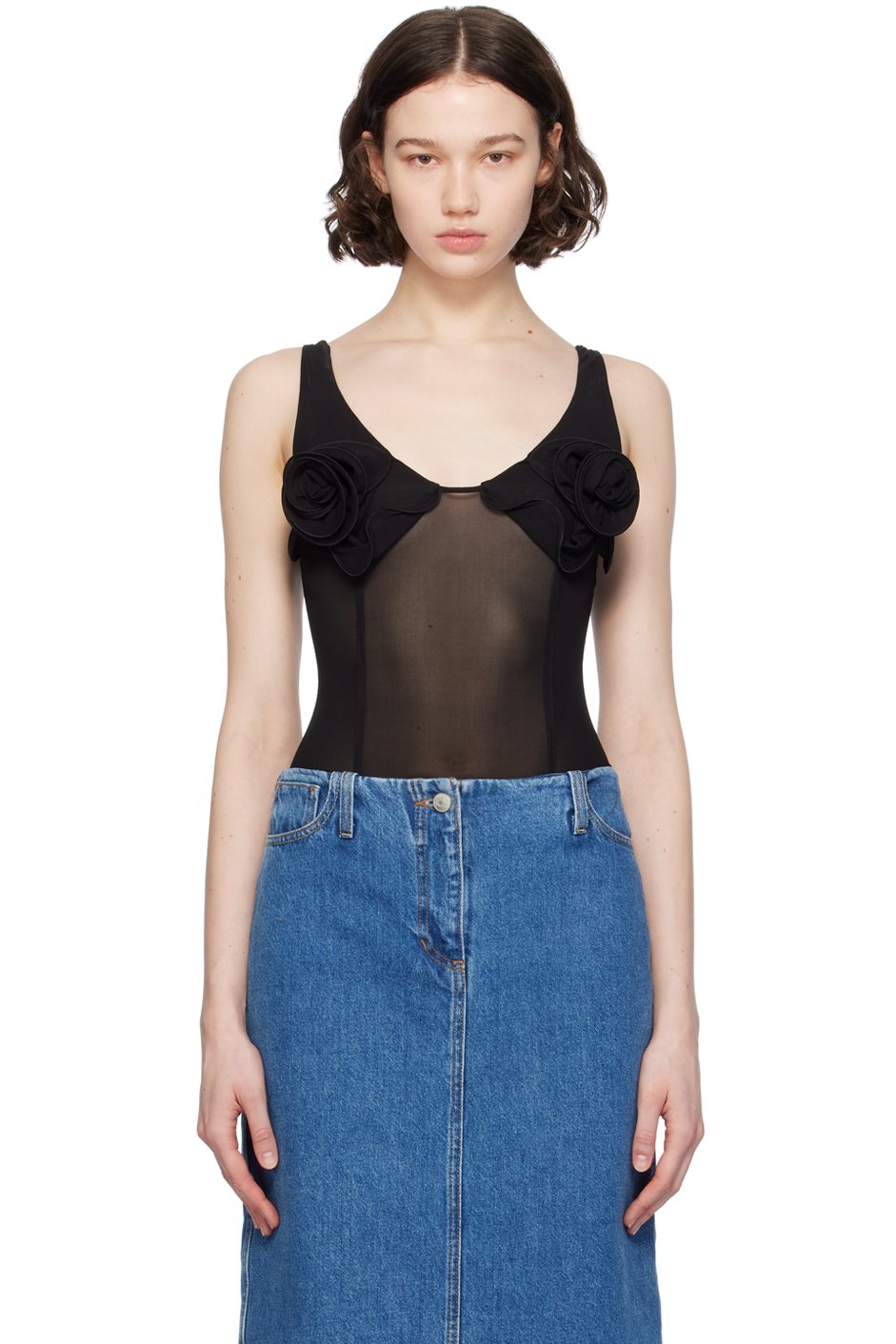 Magda Butrym - Justaucorps noir à appliqués floraux