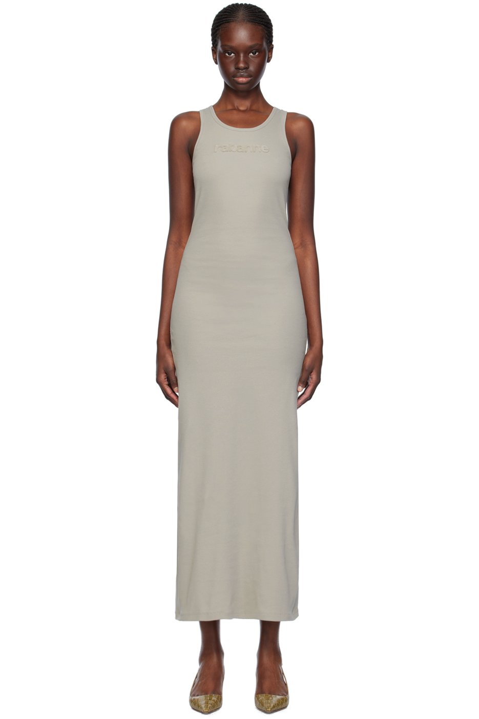 Rabanne - Robe longue grise à logo floqué