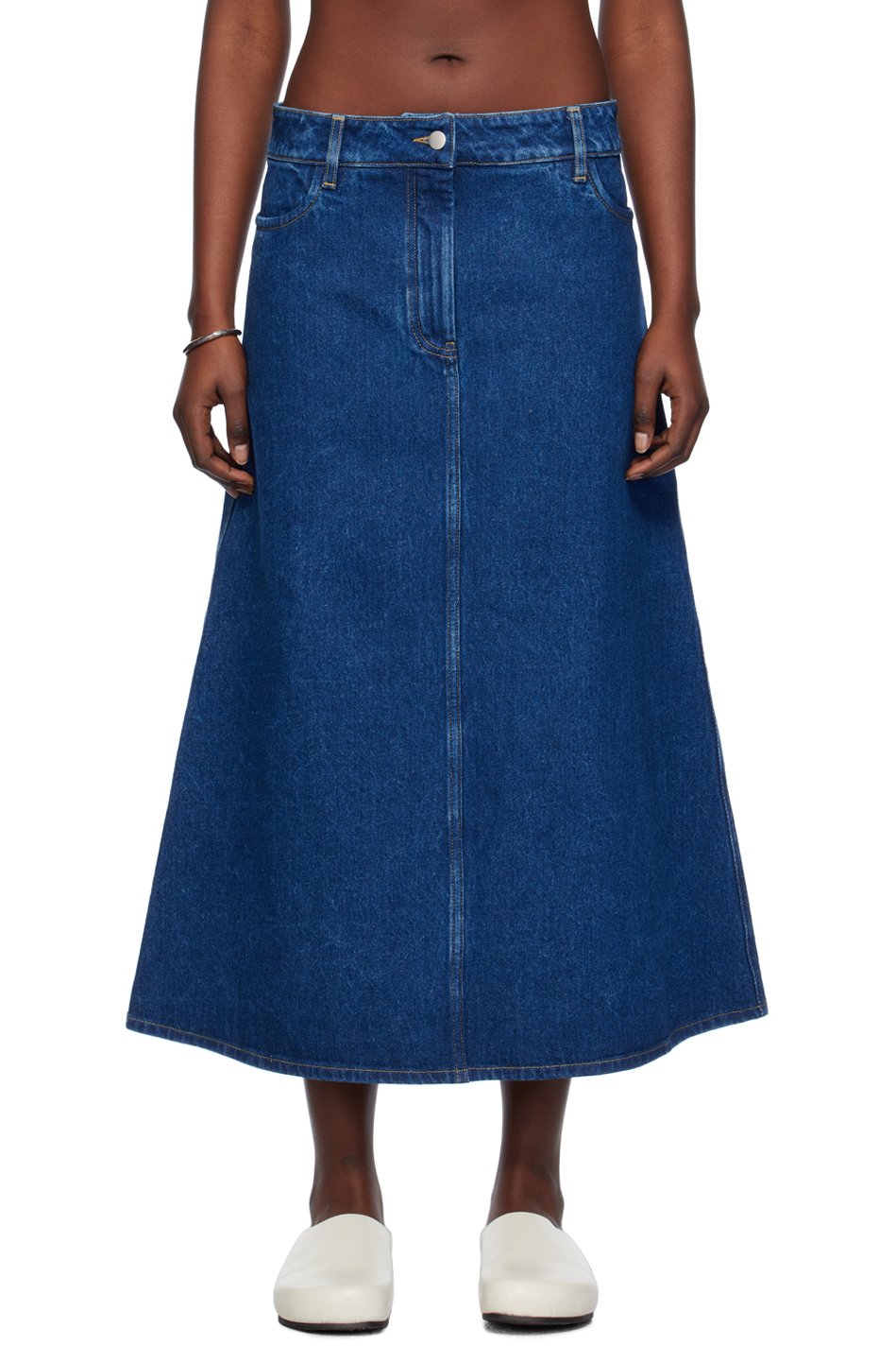 Studio Nicholson - Jupe longue trapèze indigo en denim