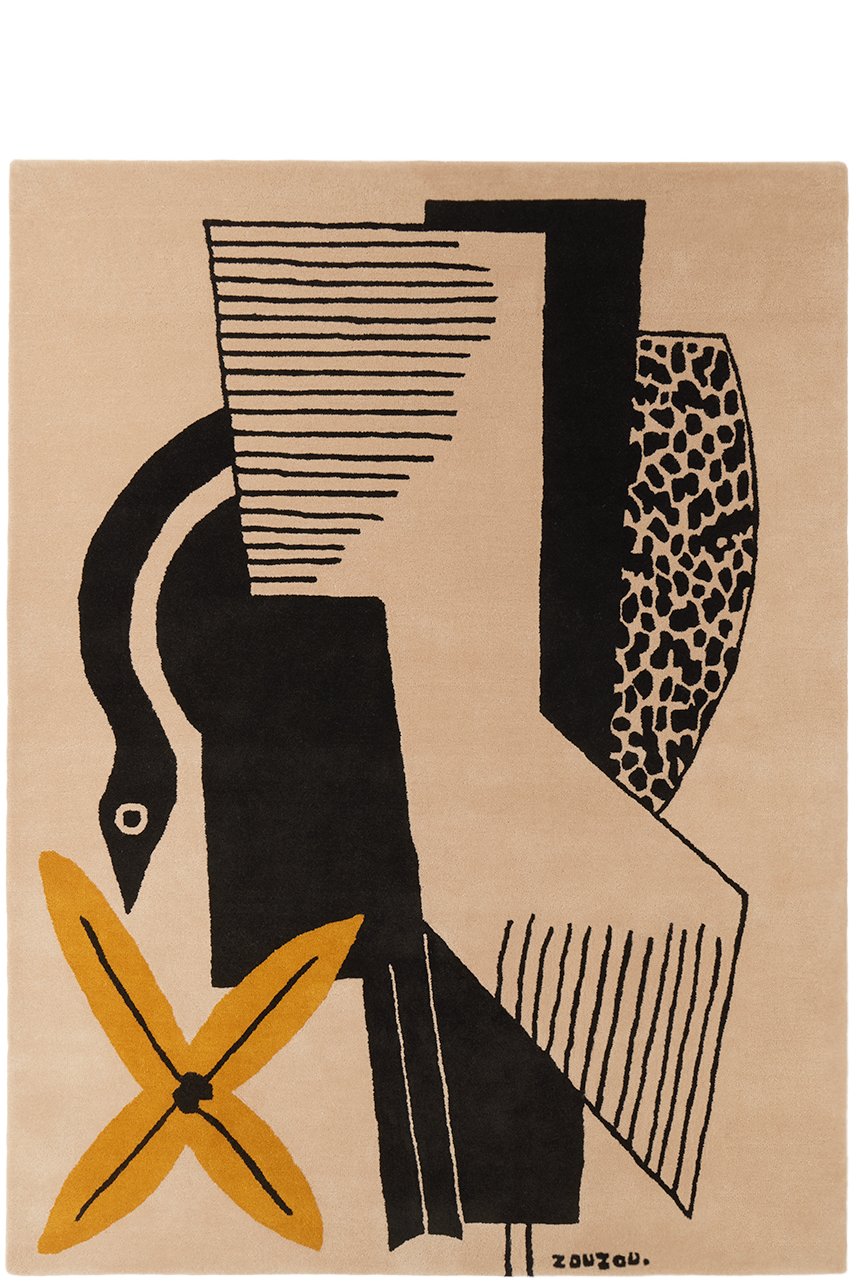 Zouzou Rugs - SSENSE Exclusive Beige & Black 'Heron and Zucchini' Rug