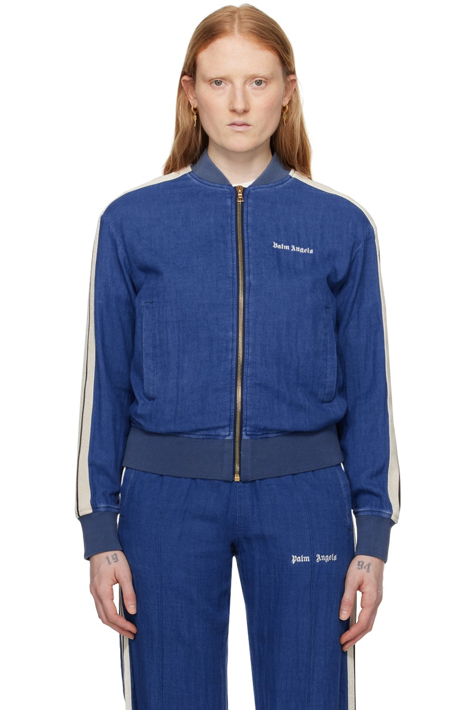 Palm Angels - Blouson de survêtement bleu à logo brodé
