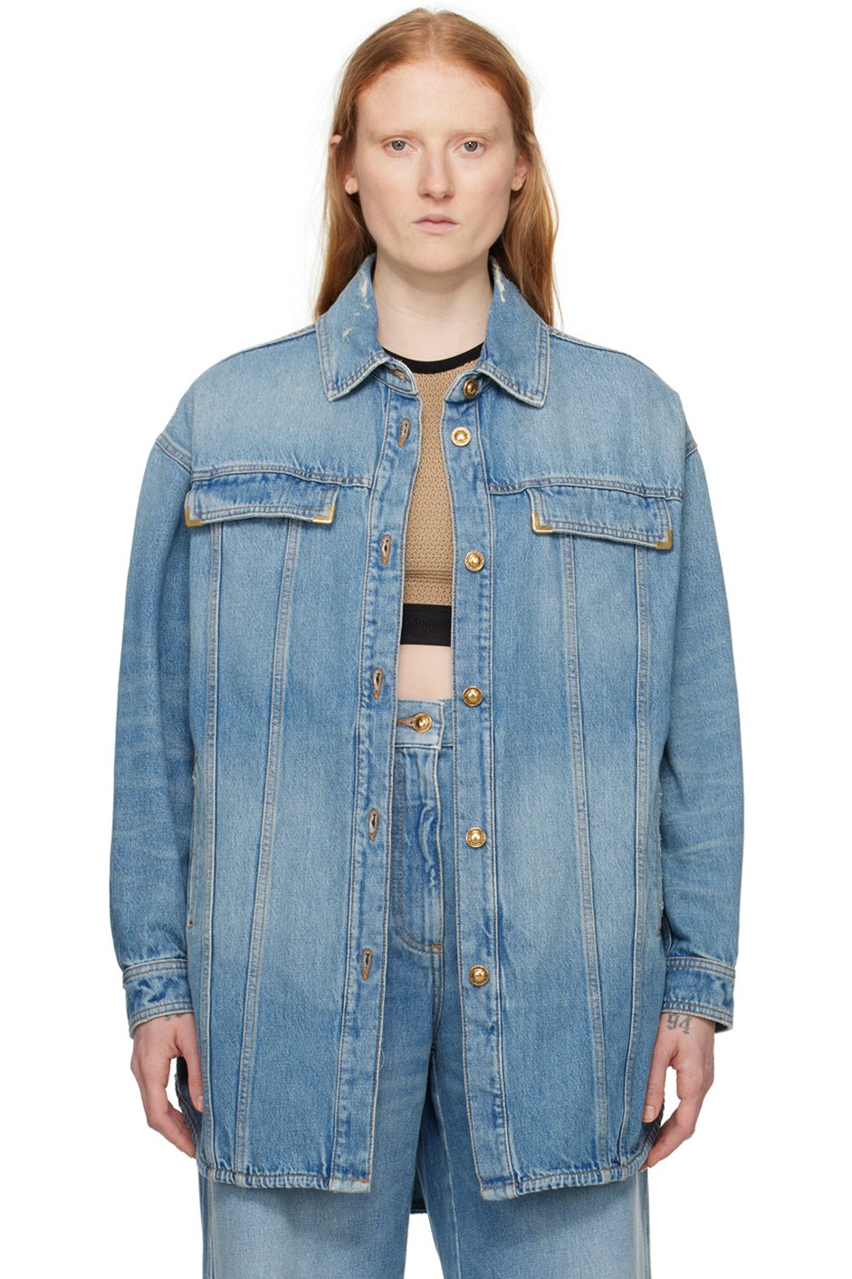 Palm Angels - Blouson bleu en denim à effet délavé