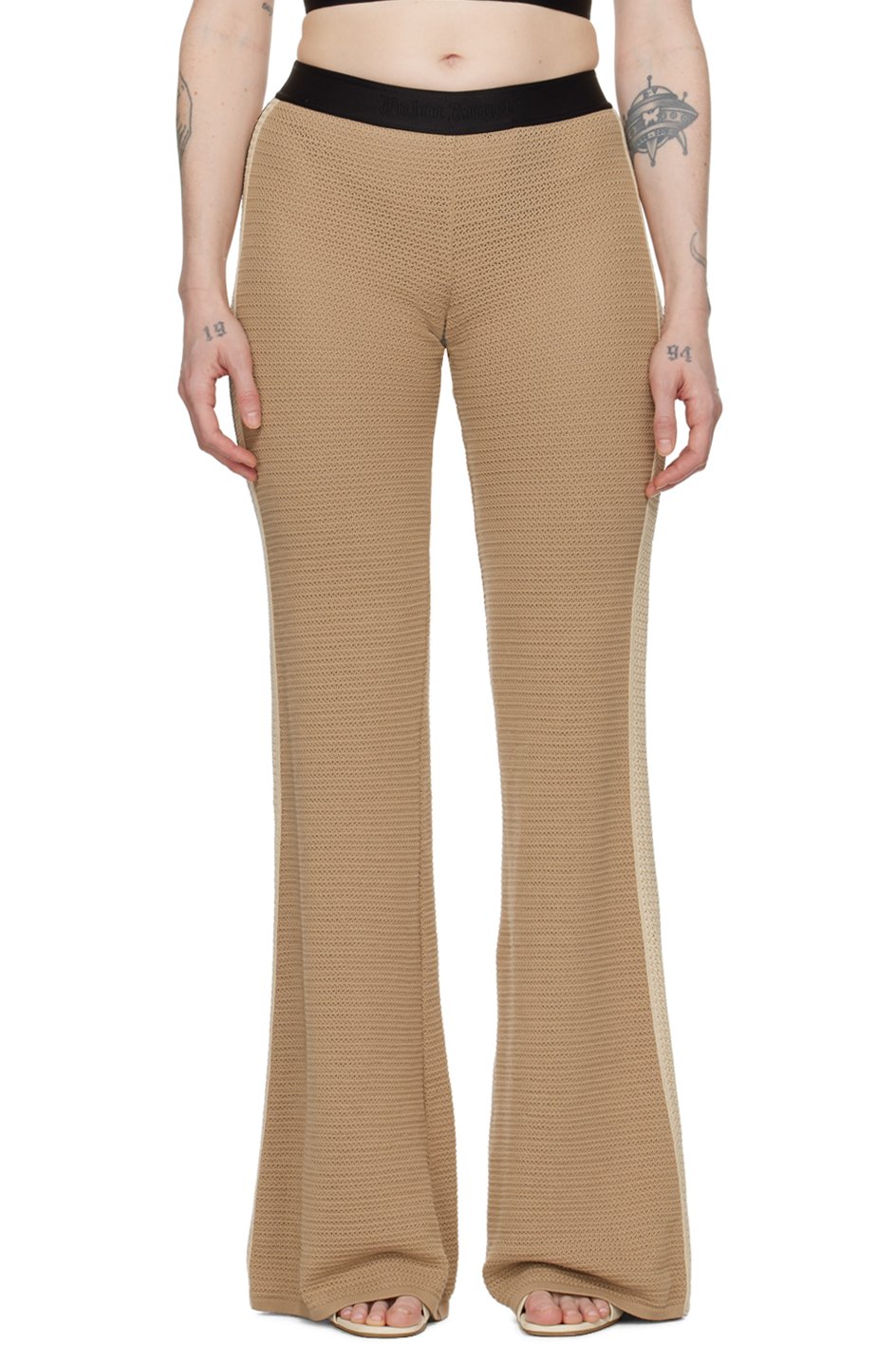 Palm Angels - Pantalon de survêtement taupe à garnitures à rayures