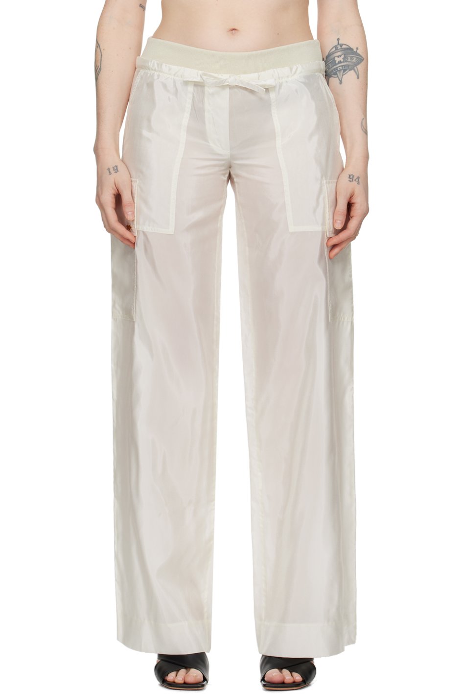 Palm Angels - Pantalon blanc cassé à cordon coulissant