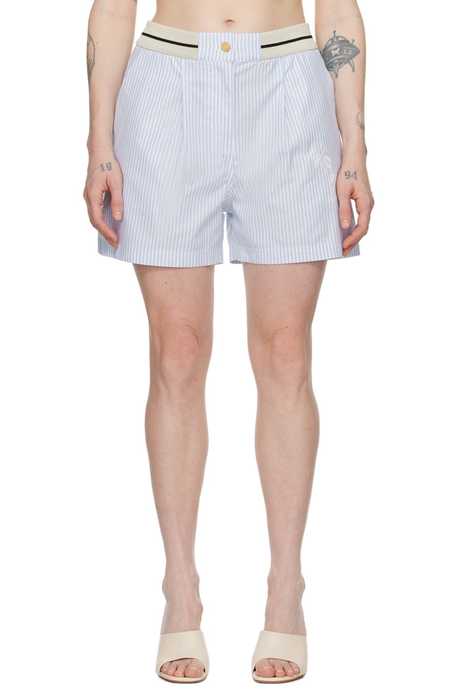 Palm Angels - Short bleu et blanc à rayures
