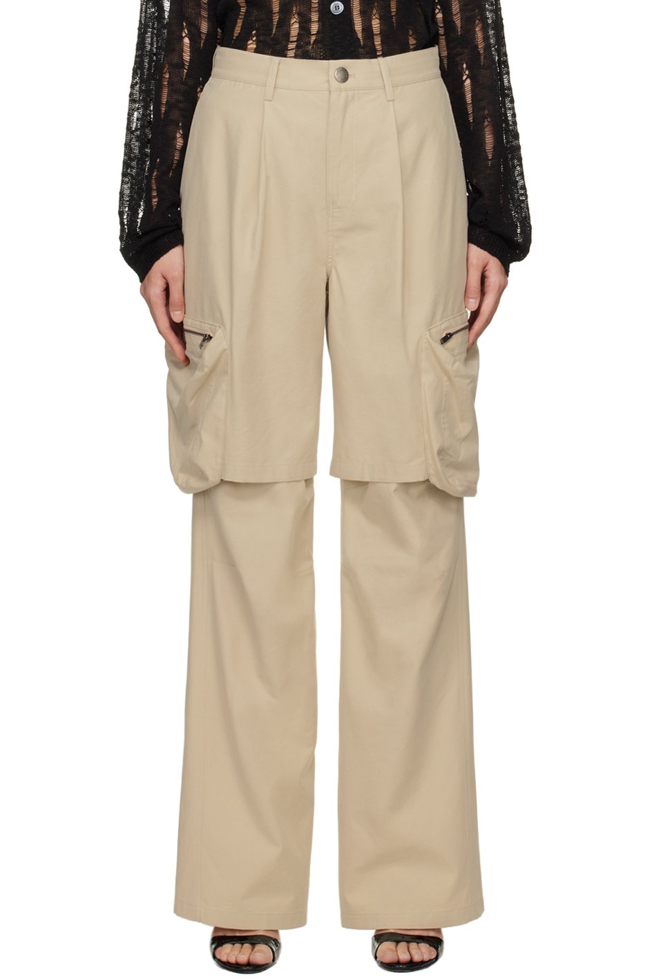 lesugiatelier - Pantalon cargo étagé beige