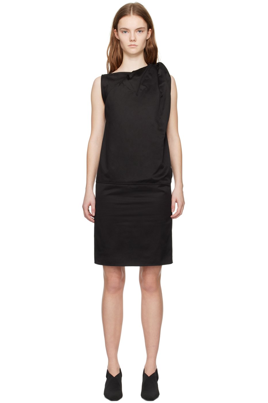TOTEME - Robe midi noire à ornement torsadé à l'épaule