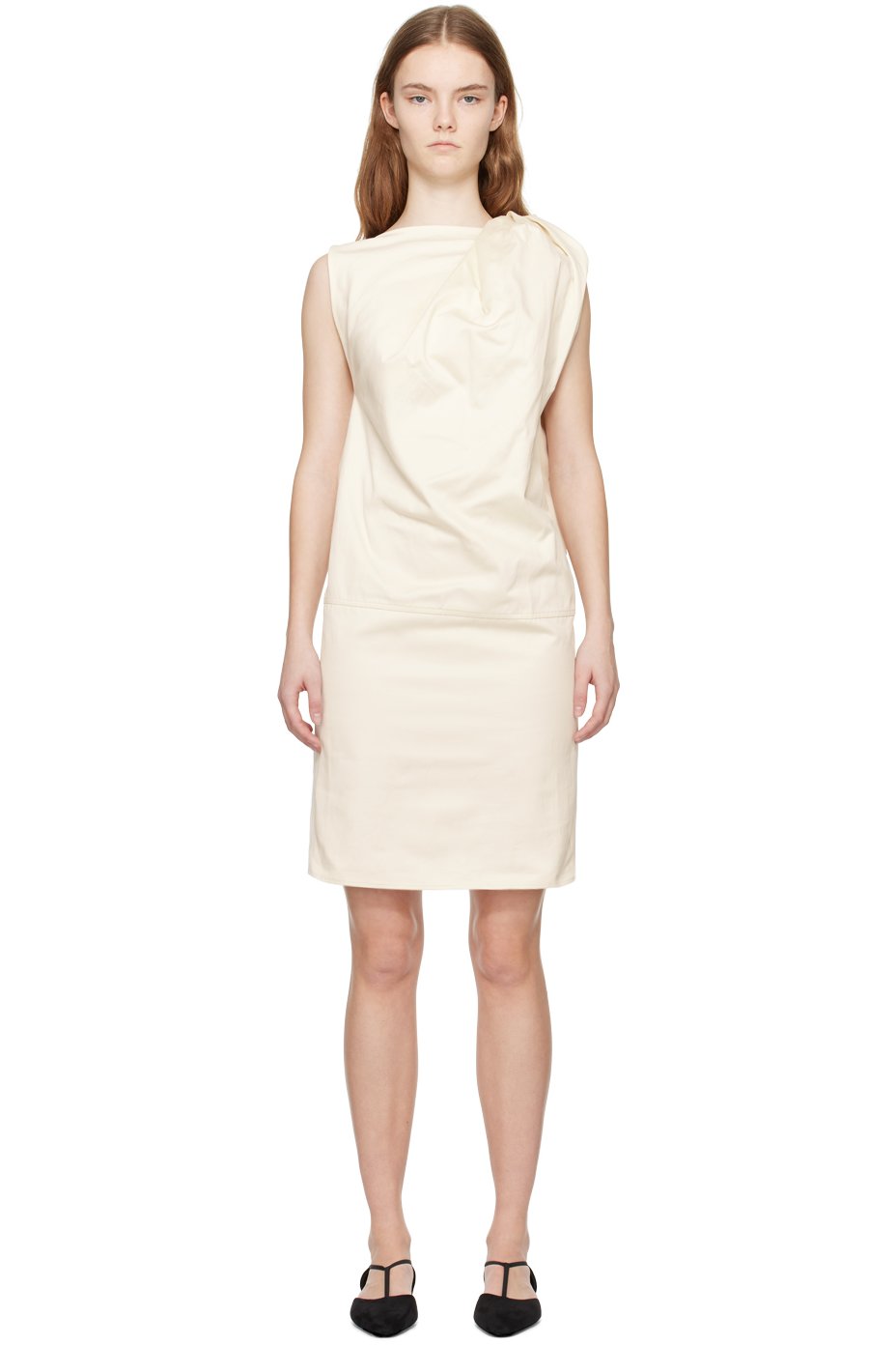 TOTEME - Robe midi blanc cassé à ornement torsadé à l'épaule