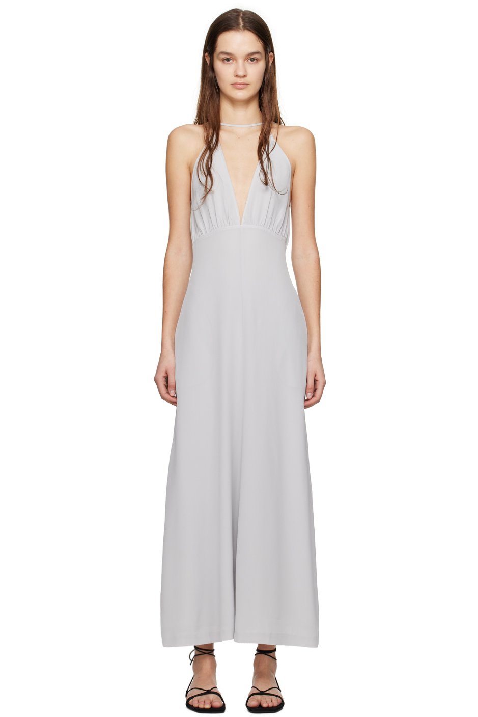 TOTEME - Robe longue grise à corsage bain de soleil modifié