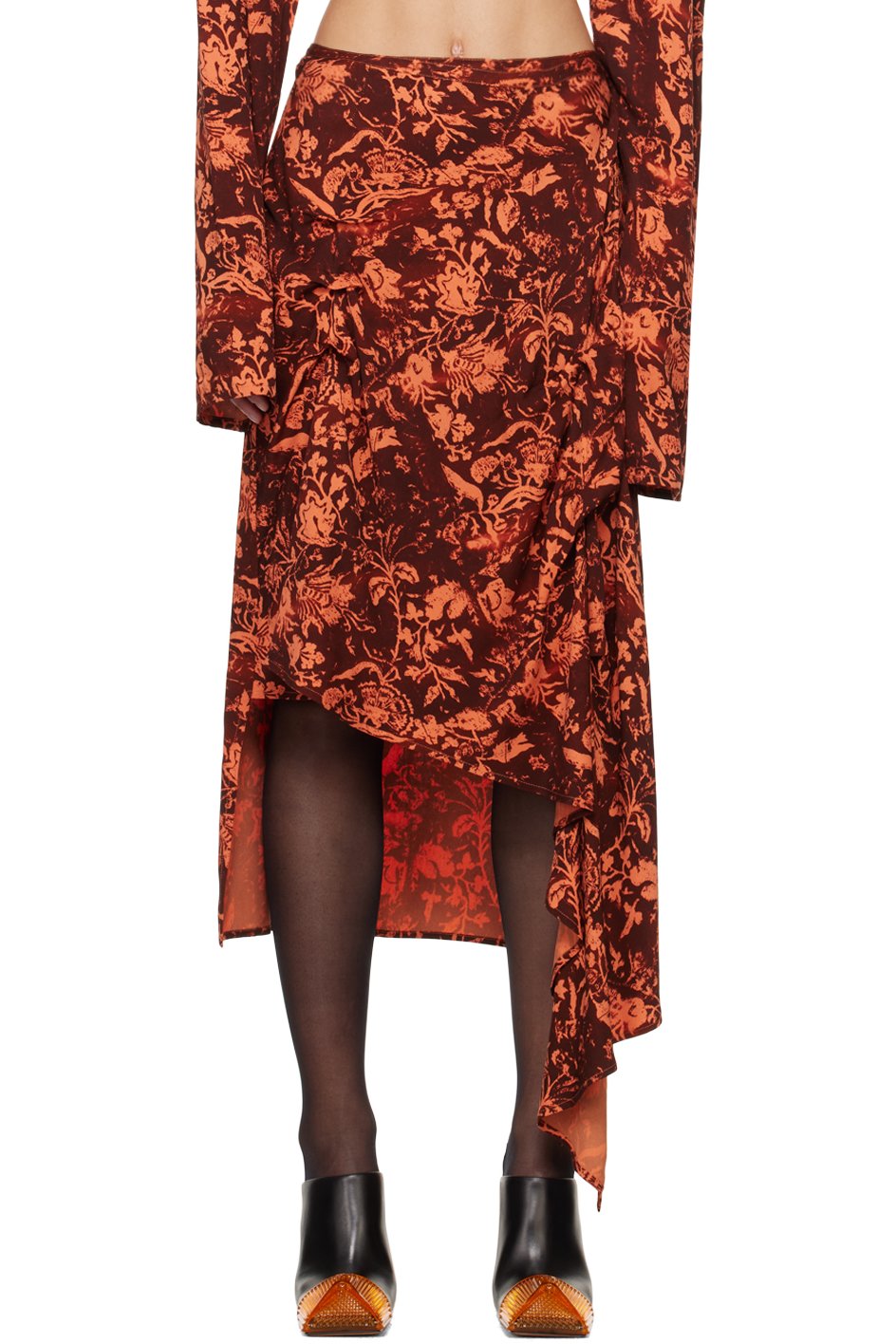 Jade Cropper - Jupe midi asymétrique bourgogne et orange