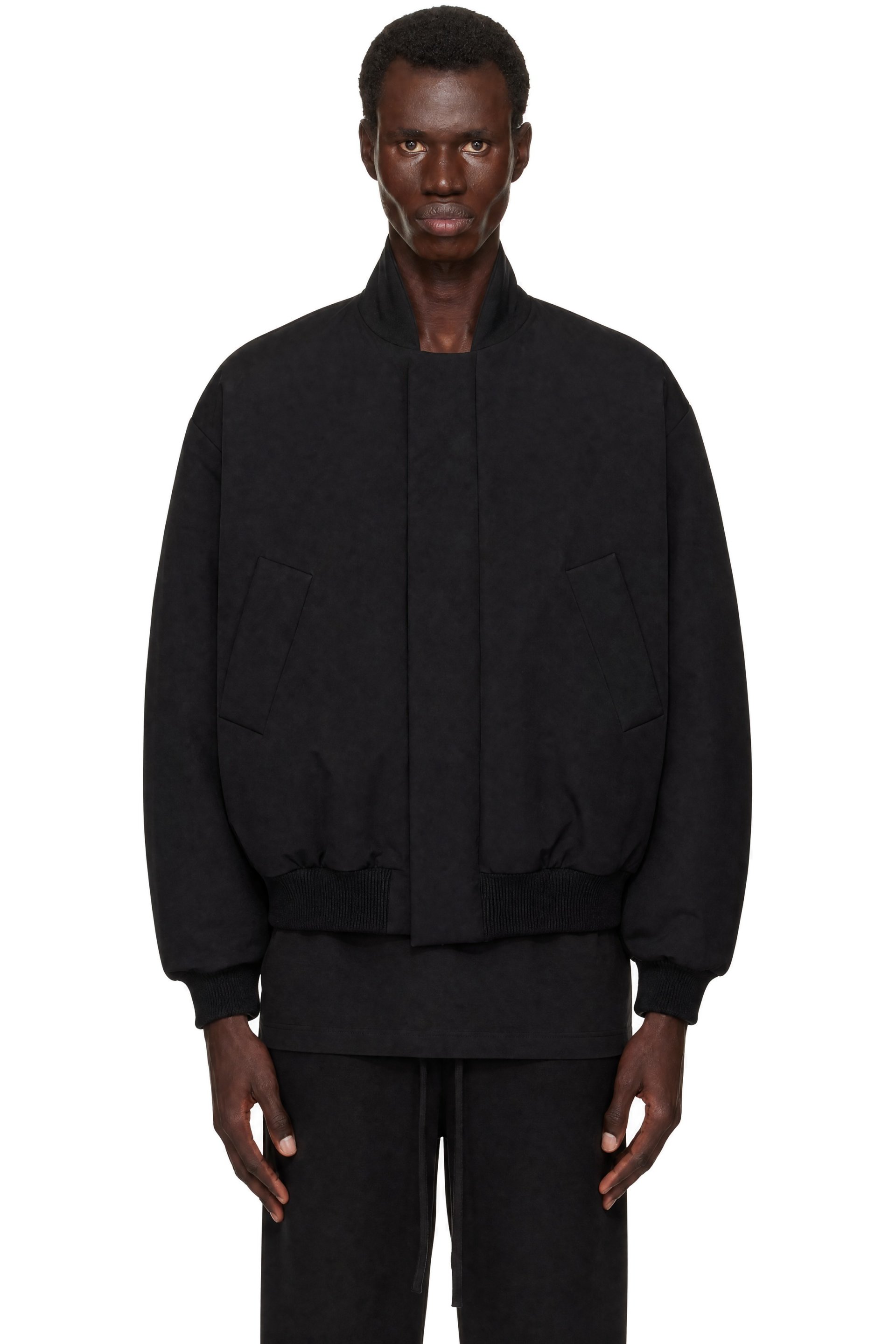 Fear of God - Blouson aviateur noir en sergé à col droit