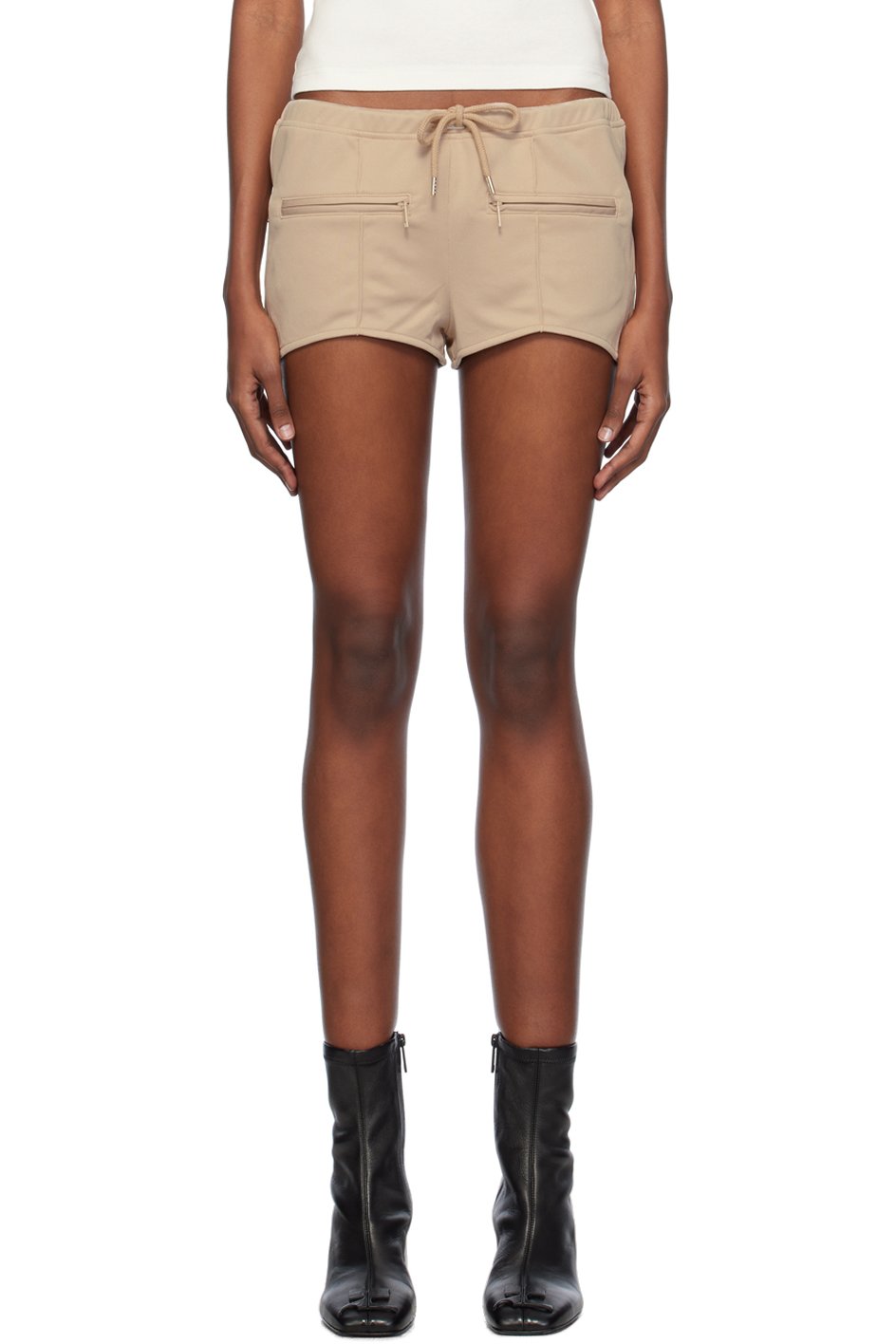 Courrèges - Mini short beige en tricot interlock