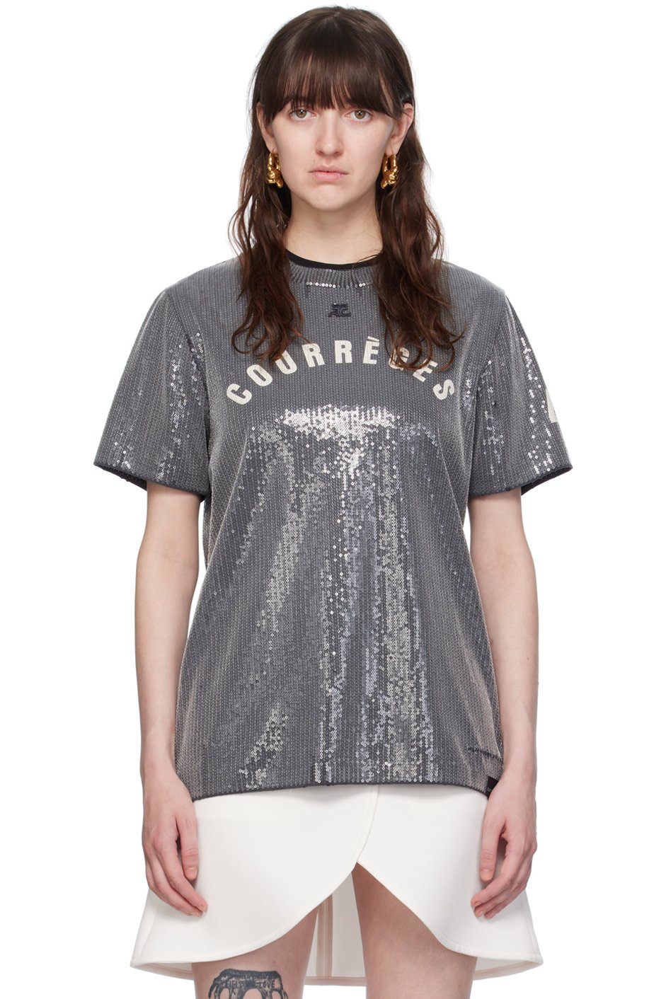 Courrèges - T-shirt gris à paillettes