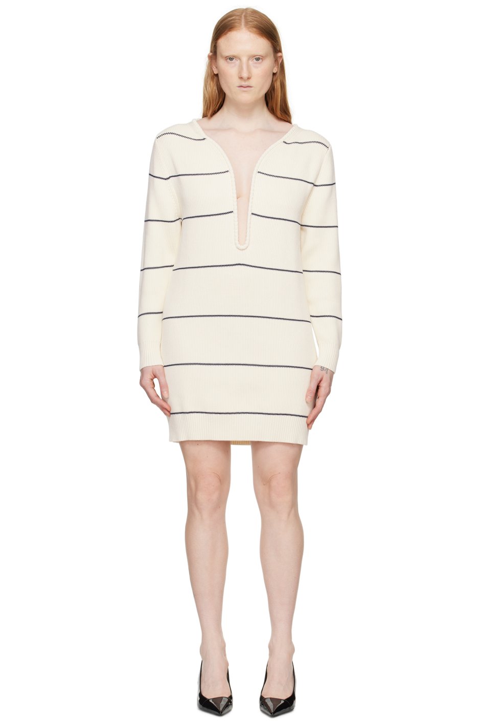 Victoria Beckham - Robe courte blanc cassé à col en V modifié