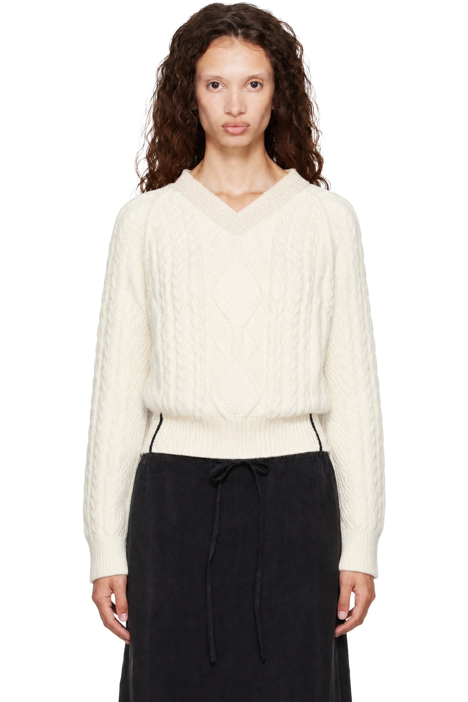 Victoria Beckham - Off-White V-Neck Sweater