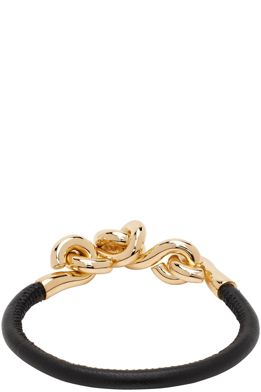 Bottega Veneta - Bracelet noir en cuir à ornement en chaine à maillons torsadés