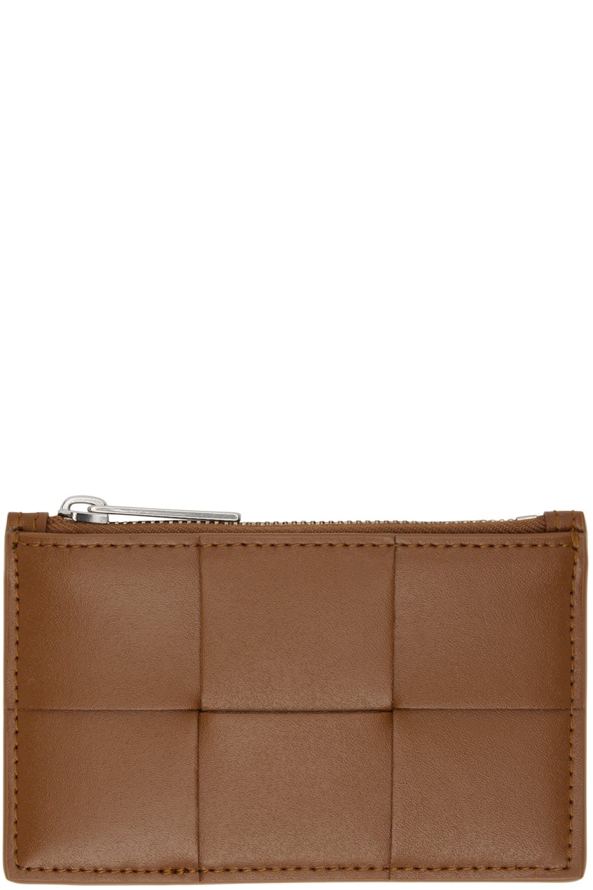 Bottega Veneta - Porte-carte Cassette brun et bleu marine à glissière