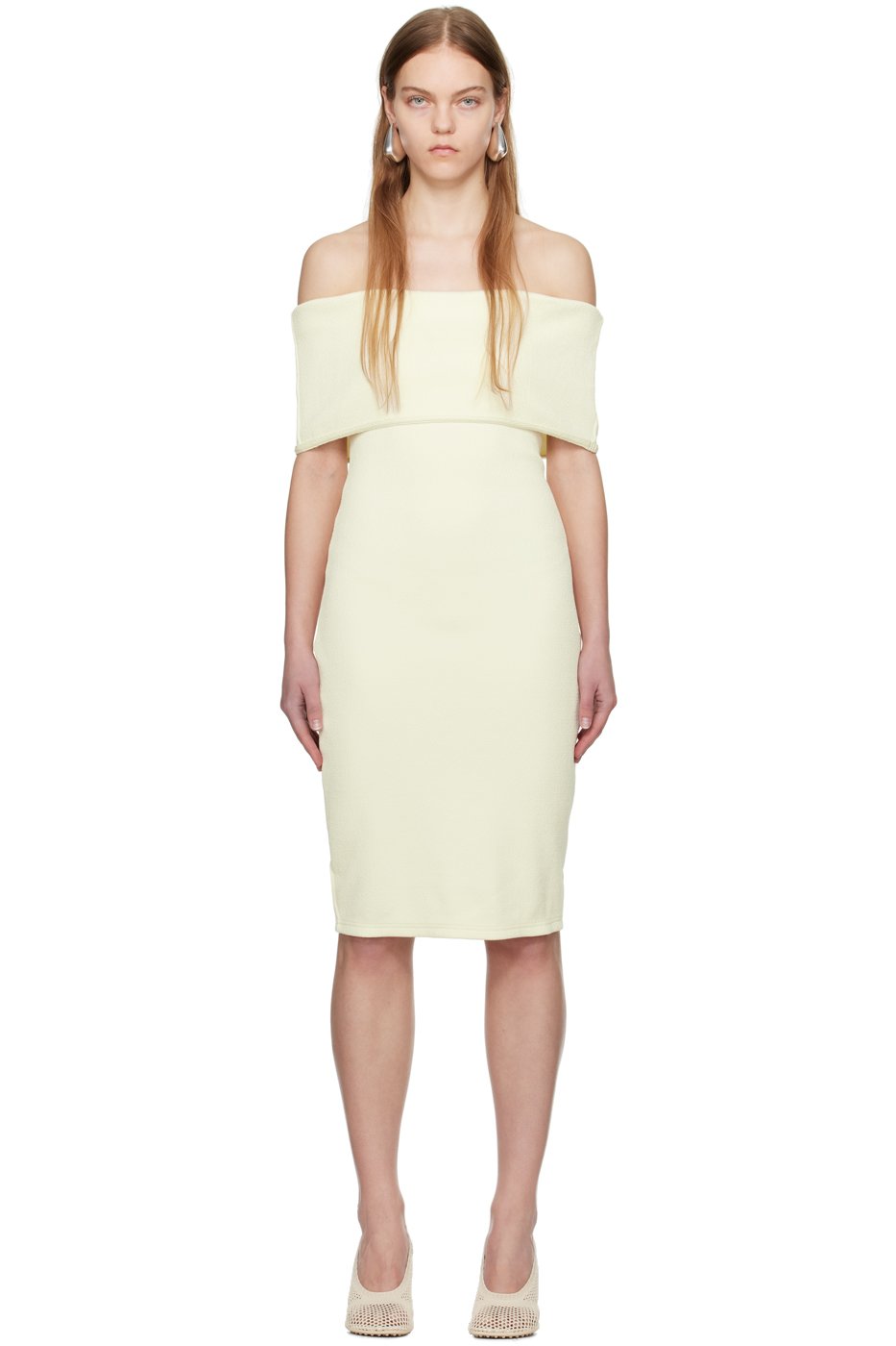 Bottega Veneta - Robe midi texturée blanc cassé