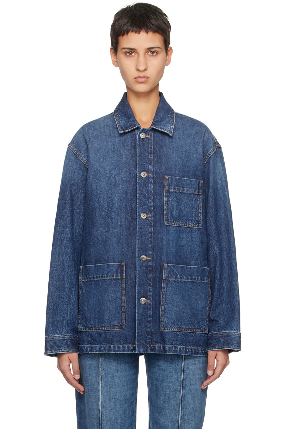 Bottega Veneta - Blouson indigo en denim à simple boutonnage