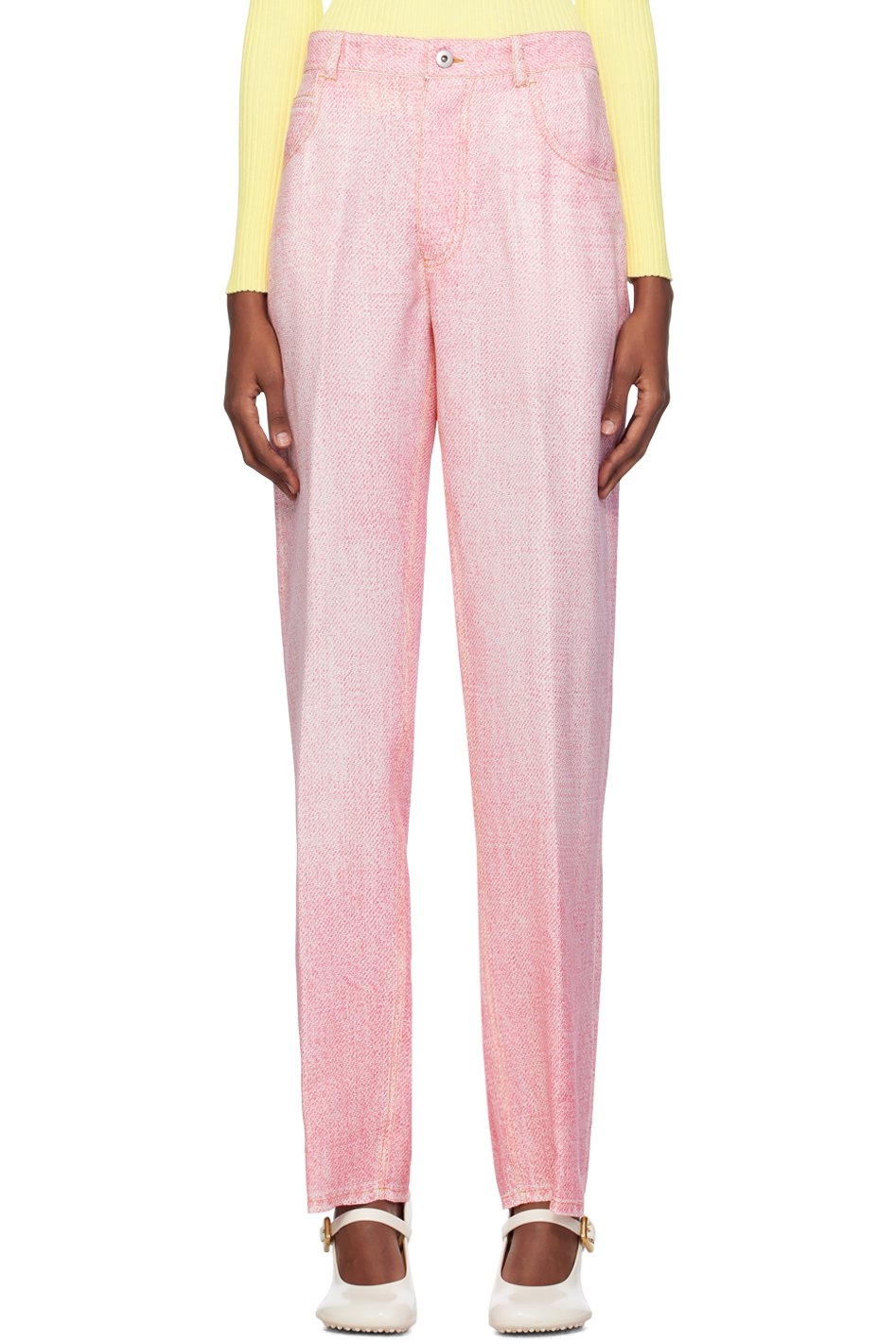 Bottega Veneta - Pantalon rose et blanc à effet trompe l'œil imprimé
