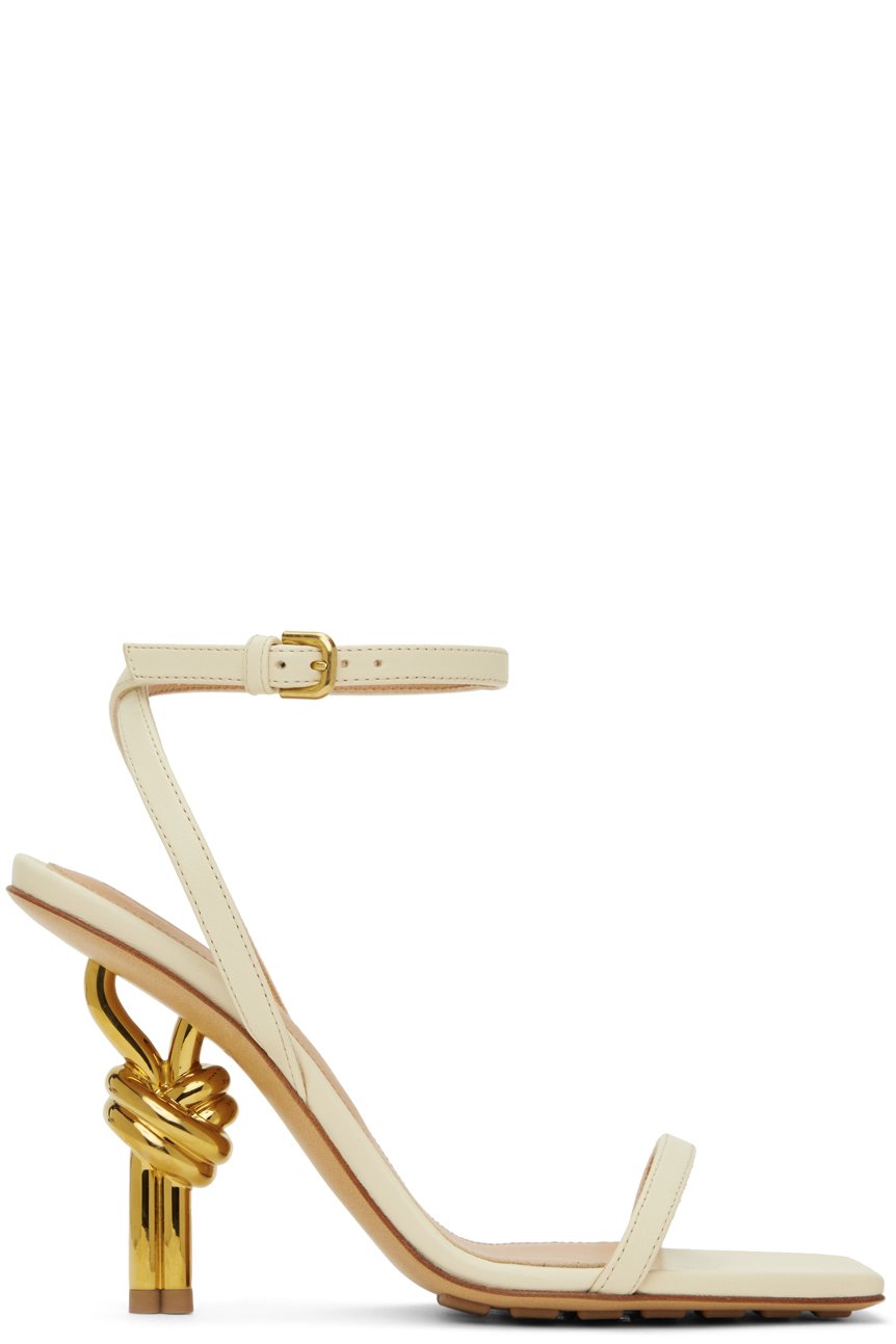Bottega Veneta - Sandales à talon à nœud emblématique blanc cassé