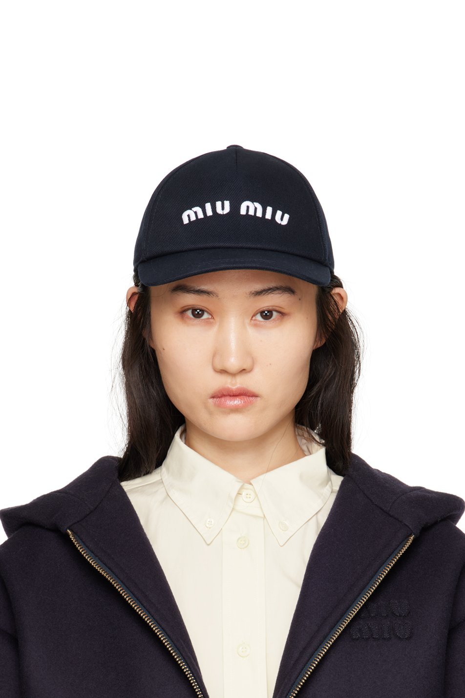 Miu Miu - Casquette de baseball bleu marine en coutil