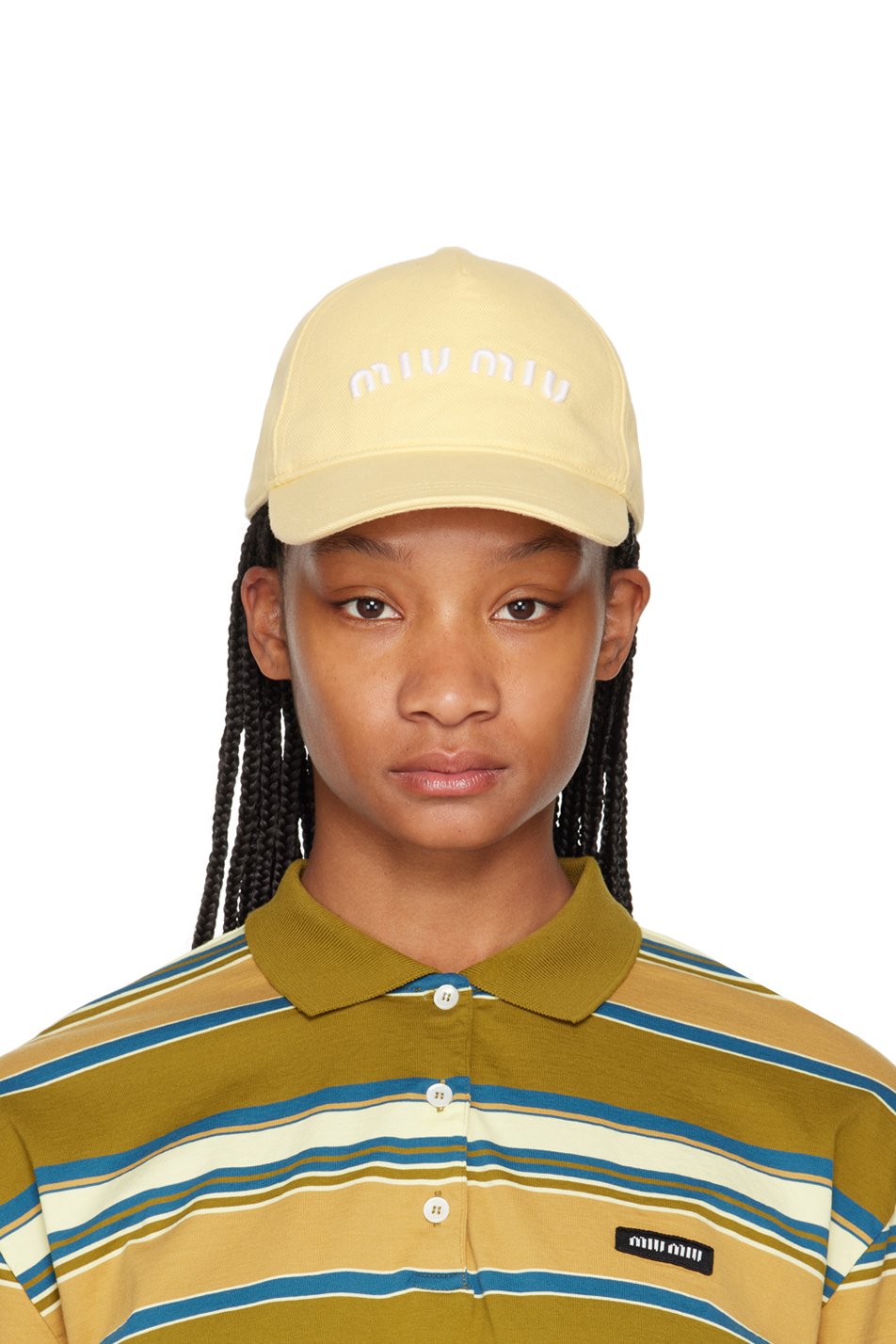 Miu Miu - Casquette jaune en denim à effet délavé