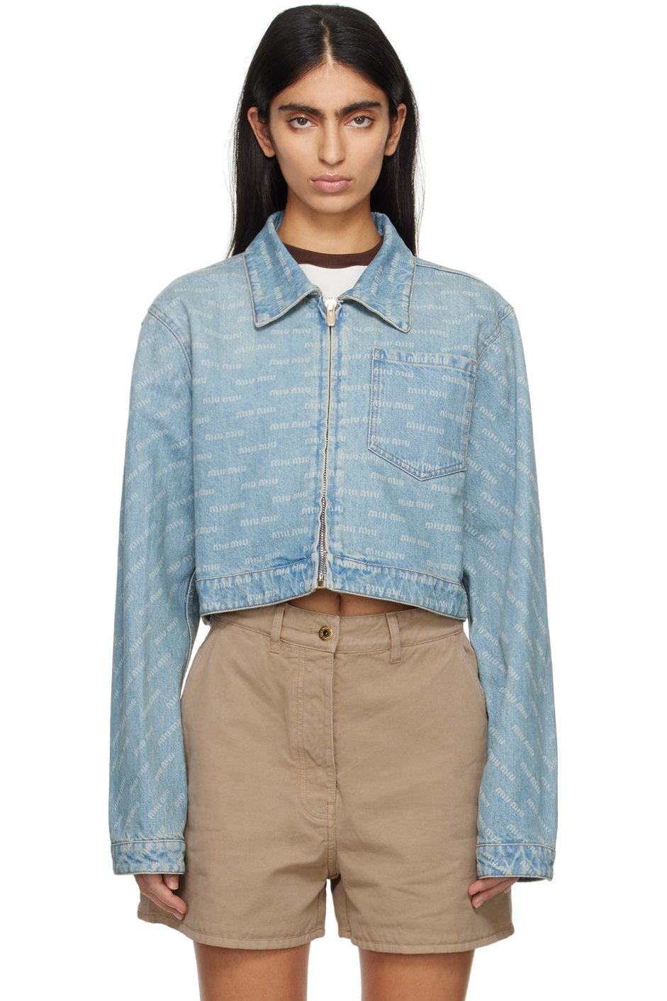 Miu Miu - Blouson bleu en denim à glissière